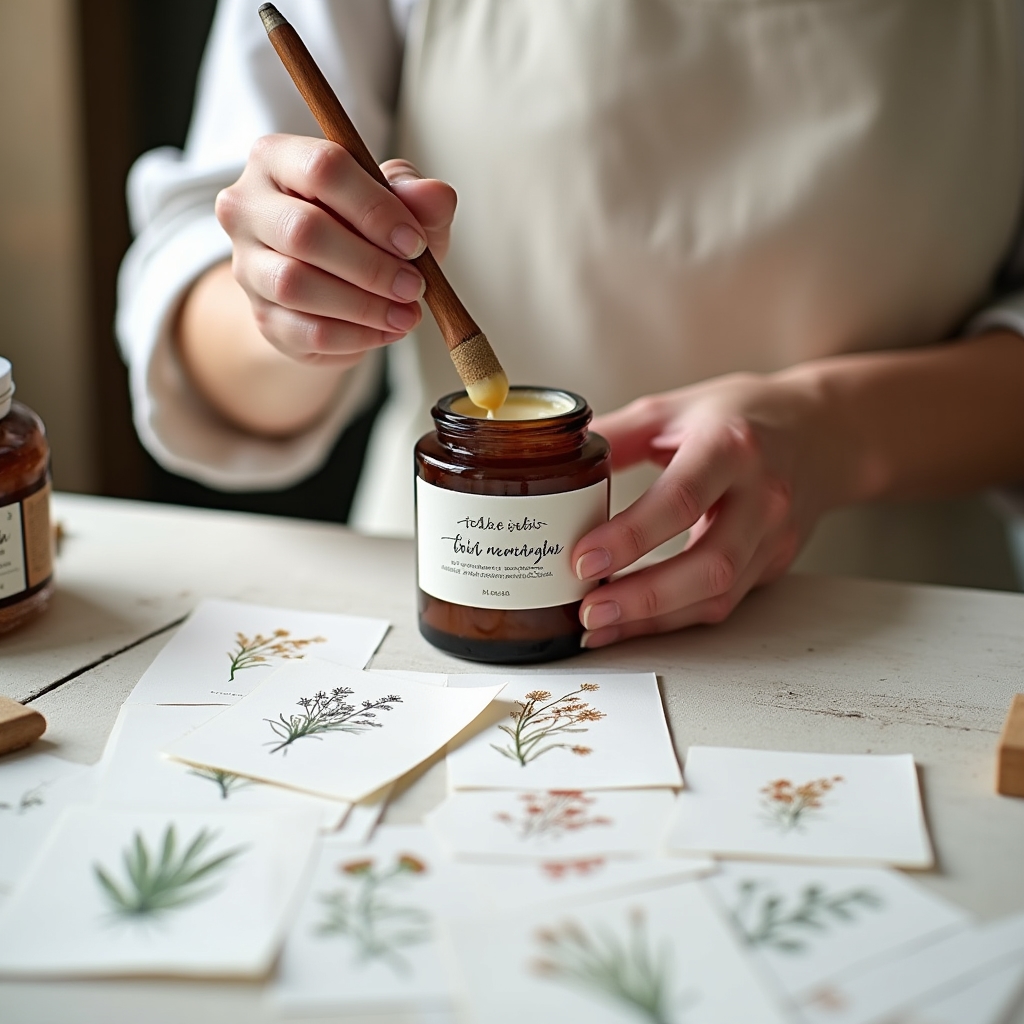 Etichettatura artigianale di prodotti cosmetici naturali fatti in casa