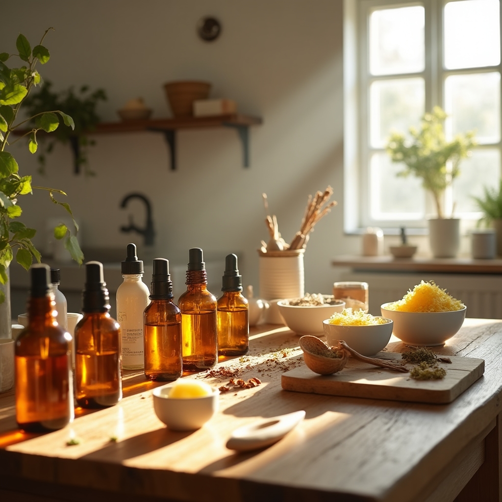 Laboratorio di cosmetici naturali con ingredienti botanici